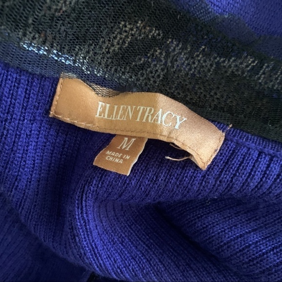 ELLEN TRACY Purple Wool Blend Cardigan Sweater Medium V-neck Ribbed Knit - Picture 3 of 5